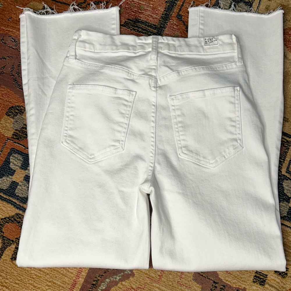 Frank & Eileen Killian White Crop Flare Raw Hem High Rise Stretch sz 26 - Picture 2 of 10